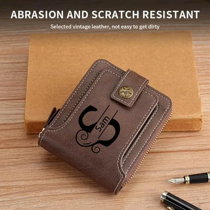 Personalized  PU Leather Chain Short Wallet For Man, Engraved Name&Text Bifold Stylish Brown Wallet For Man Valentines Birthday