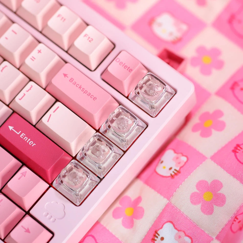 4pcs Transparent Hello Kitty Keycaps for Cherry Mx Switch Mechanical Gamer Keyboard Cute Backlit RGB Keycap Pink WASD Key Caps