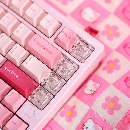 4pcs Transparent Hello Kitty Keycaps for Cherry Mx Switch Mechanical Gamer Keyboard Cute Backlit RGB Keycap Pink WASD Key Caps