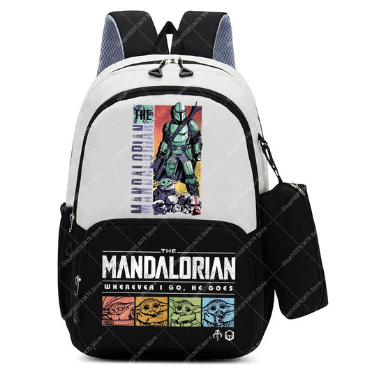 2PCS Large Capacity Backpack Pen Case Set Anime Star Wars Cute Schoolbag with Pencil Bag Stationery Storage Pouch Birthday Gifts