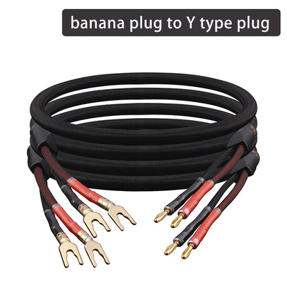 One Pair HiFi Speaker Cable High-end Audio Amplifier Cable High Purity Oxygen-free Copper With Banana 24K Gold Plug Y Plug Cable