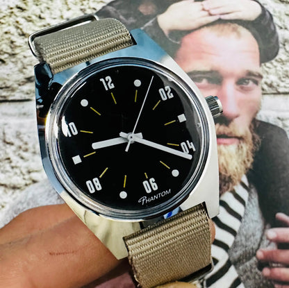 PHANTOM 7120 Men's Hand-Wind Mechanical Watch 36mm - Retro Business Couple Timepiece