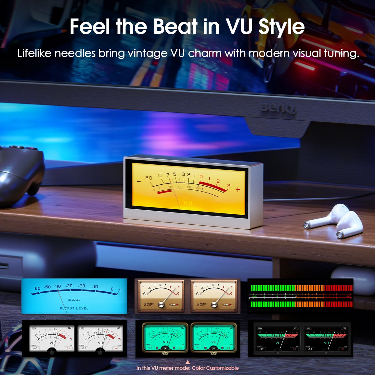 Douk Audio Lab TX7 VU Meter Audio Spectrum Visualizer Digital Desk Clock AUX MIC Pickup Desktop Decor for Audiophile Home Studio