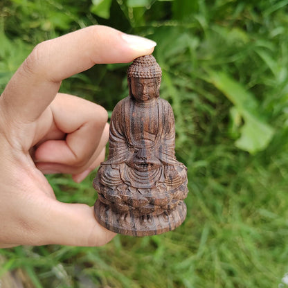 Wooden Lotus-Sitting Buddha Statue, Wood-Carved Vairocana Ornament, Shakyamuni Buddha Figurine, Zen-Inspired Craft Decoration