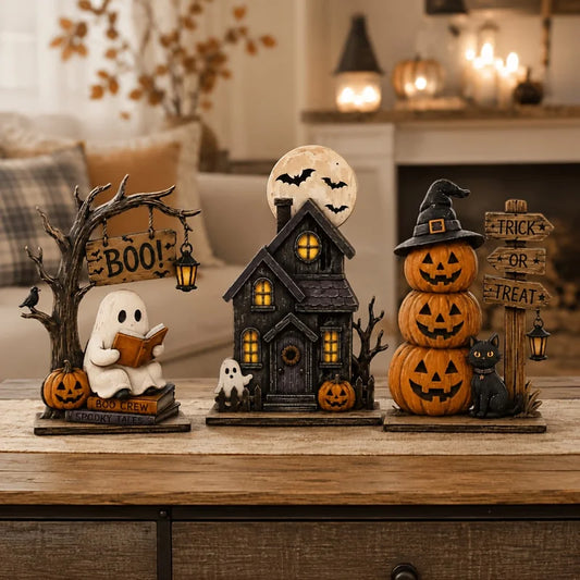 6/3 Pieces of Randomly Assorted Styles, Vintage Halloween Wooden Indoor Decorations, Autumn Decorations, Vintage Wooden Blocks, Can Be Used for Shelf Decoration, Featuring Elements Such as Ghosts, Black Cats, Pumpkins,