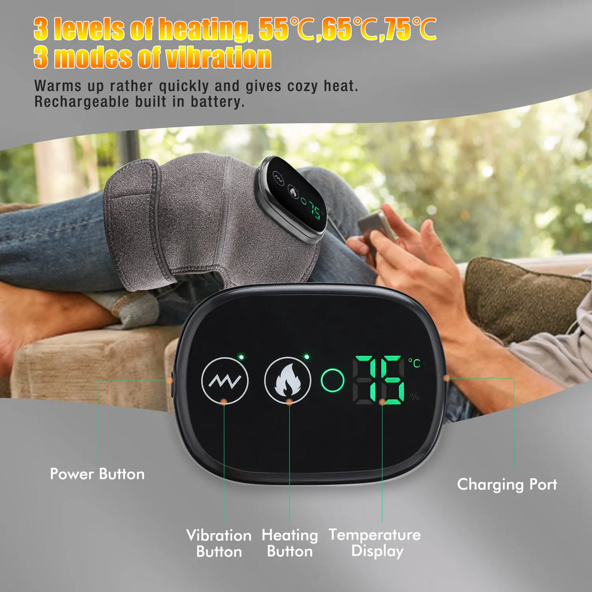 3 in 1 Electric Massager for Knee Shoulder Elbow Leg 5000mAh Battery Heating Knee Brace, Rechargeable Vibration Massage Wrap