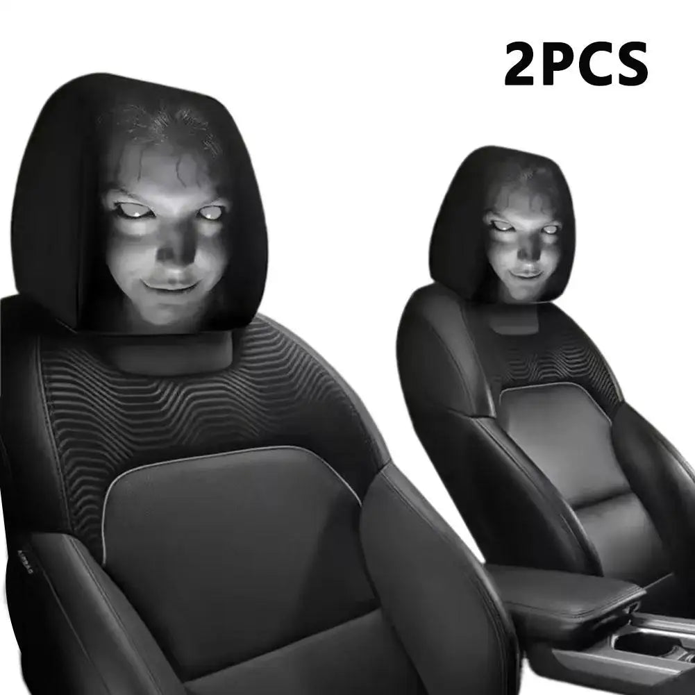 2Pcs Horror Face Design Car Headrest Covers Breathable Elastic Car Headrest Cover Universal Car Seat Cover for Sedan, Truck, SUV