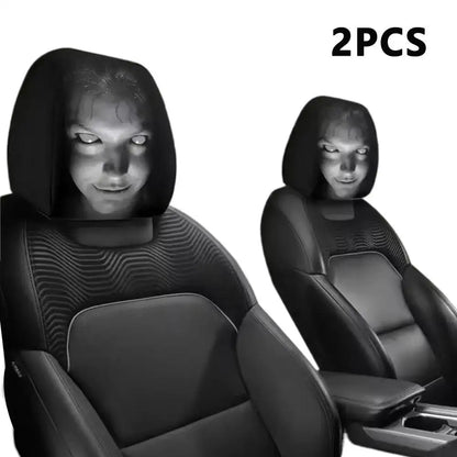 2Pcs Horror Face Design Car Headrest Covers Breathable Elastic Car Headrest Cover Universal Car Seat Cover for Sedan, Truck, SUV