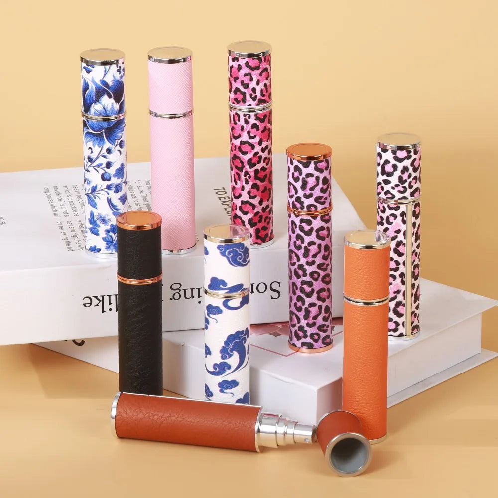 10ml Mini Perfume Bottle PU Leather Essential Oil Alcohol Spray Rotating Bottle Refillable Spray Atomizer Bottle
