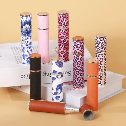 10ml Mini Perfume Bottle PU Leather Essential Oil Alcohol Spray Rotating Bottle Refillable Spray Atomizer Bottle