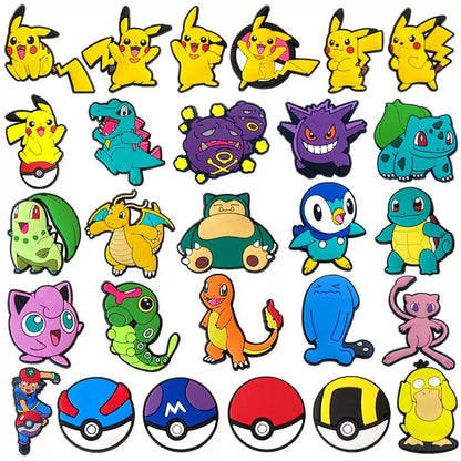 25-72pcs Potdemiel Pokemon Pikachu Shoes Charms PVC Cartoon Shoe Decoration Accessories Clog Sandals Buckle Kids Friends Gift