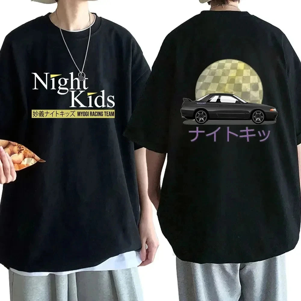 Anime Drift AE86 Initial D Double Sided T Shirt O-Neck Short Sleeves Summer Unisex R34 Skyline GTR JDM Manga T-Shirts 71775