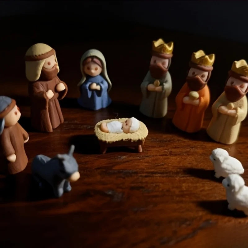 1 Set of Christmas Mini Nativity Scene 3D Printed Christmas Eve Exquisite Ornament Set Faith Ornaments for Living Room, Study, and Bedroom Decoration
