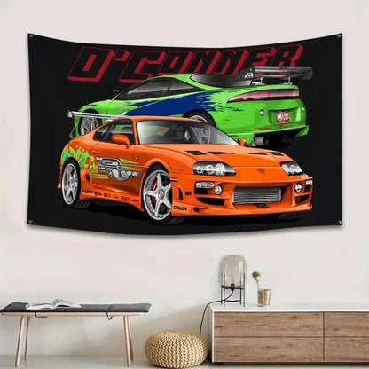 VIKAMA Fast and Furious Supra & Eclipse Tapestry JDM Car Wall Hanging for Bedroom Boys Gaming Room Decor