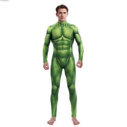 Halloween Cosplay Costume Purim Green Muscle 3D Print Men Jumpsuit Carnival Spandex Zentai Bodysuit Women Men Holiday Party Wear