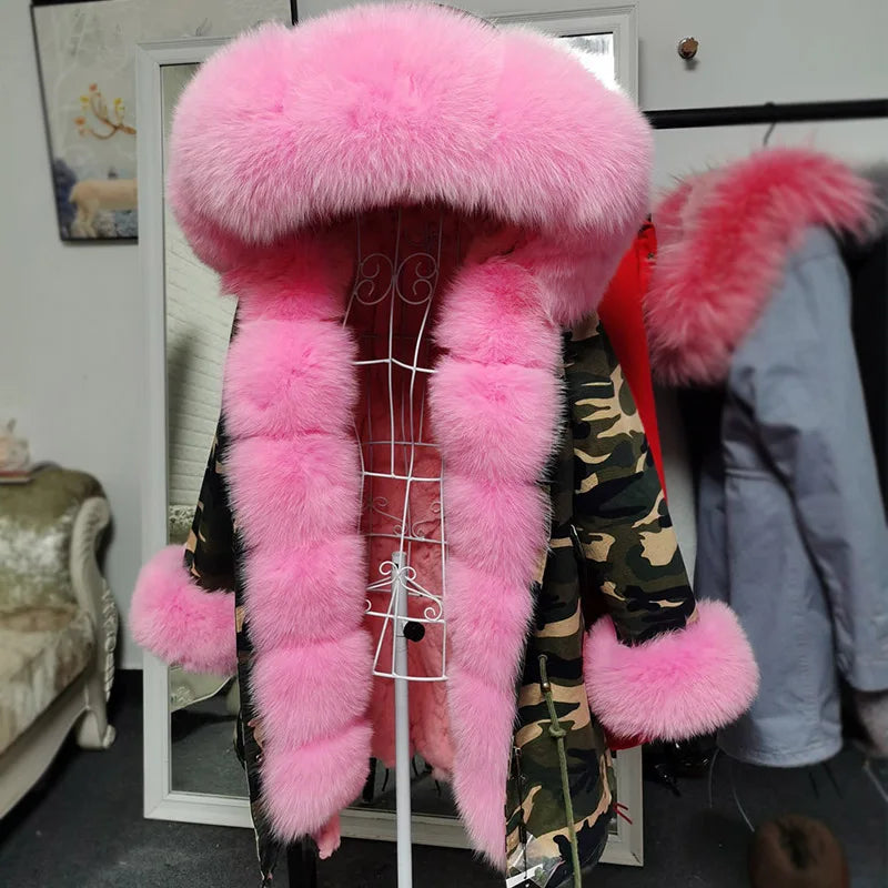 2026 Maomaokong Women's Winter Coats Rabbit Lining Jacket Natural Real Raccoon Fur Collar Parka Fox Fur Long Female Clothing