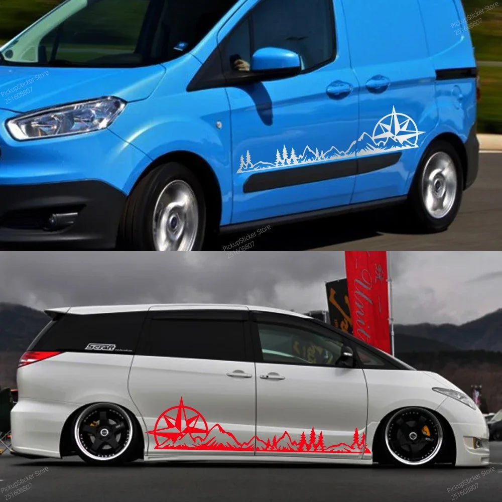 Car Body Side Sticker Graphics Mountain Compass Tree Decor Decal Vinyl Cover Auto Truck SUV Camper RV Van Minivan MPV Decoration