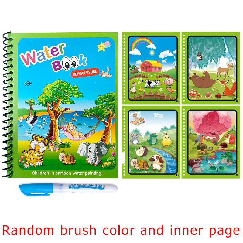1Set Magic Water Drawing Book for Kids Reusable Water Coloring Book with Pen No Mess Painting Pad Early Educational Learning ZYF