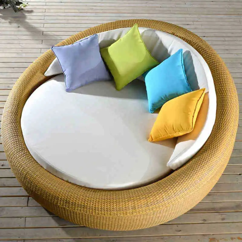 HYS outdoor rattan large round bed garden courtyard balcony bed recliner leisure creative lazy rattan chair sofa bed furniture