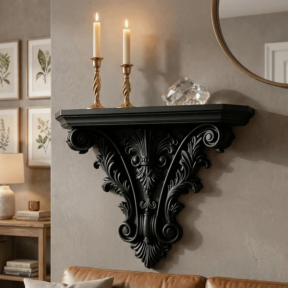 Creative 3D Printing Floating Shelf Unique Retro Gothic Wall Decor Carving Decorative Plant Display Stand Living Room