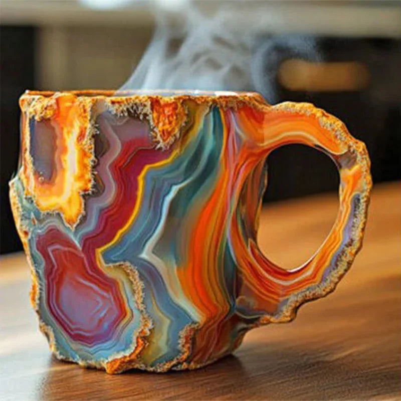 Mineral crystal coffee cup resin creative multi-color relief printing large capacity water cup color birthday gift mug