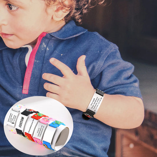 Baby Personalized ID Bracelet, Adjustable Silicone Wristband for Kids Toddler Child, in Case of Emergency Bracelets If Lost