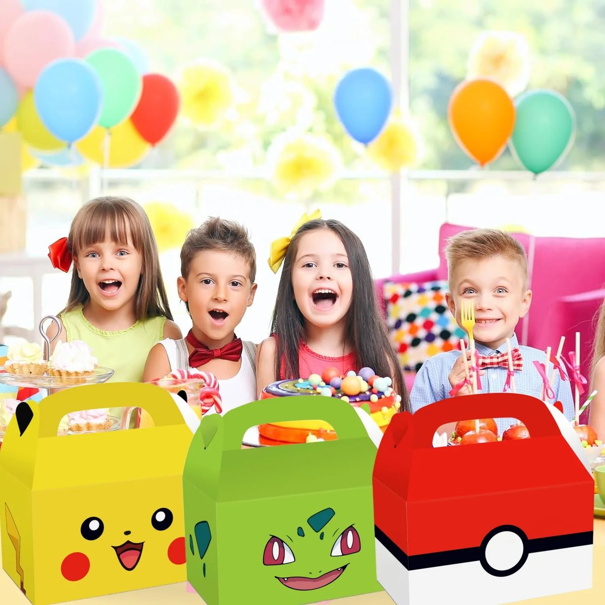 Pokemon Candy Box Birthday Party Decor Pikachu Paper Gift Bags Pokeball Handle Gift Packaging Box Baby Shower Kids Party Favors