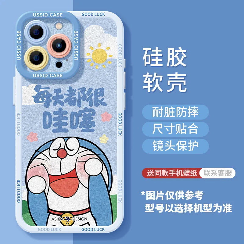 Ussid Case Phone Case Cartoon Doraemon With Mirror Lanyard Kickstand Cute Aesthetic For Iphone 17 16 Pro Max 15 14 13 12