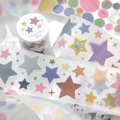 50mm * 2m Kawaii Sparkling Sand Circle Star Basic Decoration Die Cutting Sticker Tape DIY Diary Album Scrapbooking Material