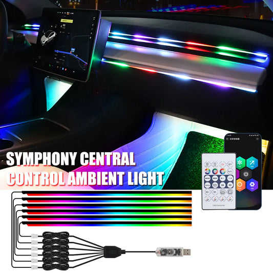 10 in 1 Car Interior Acrylic LED Ambient Lights 140cm 110cm For Tesla USB APP Remote Control RGB Symphony Atmosphere Lamp
