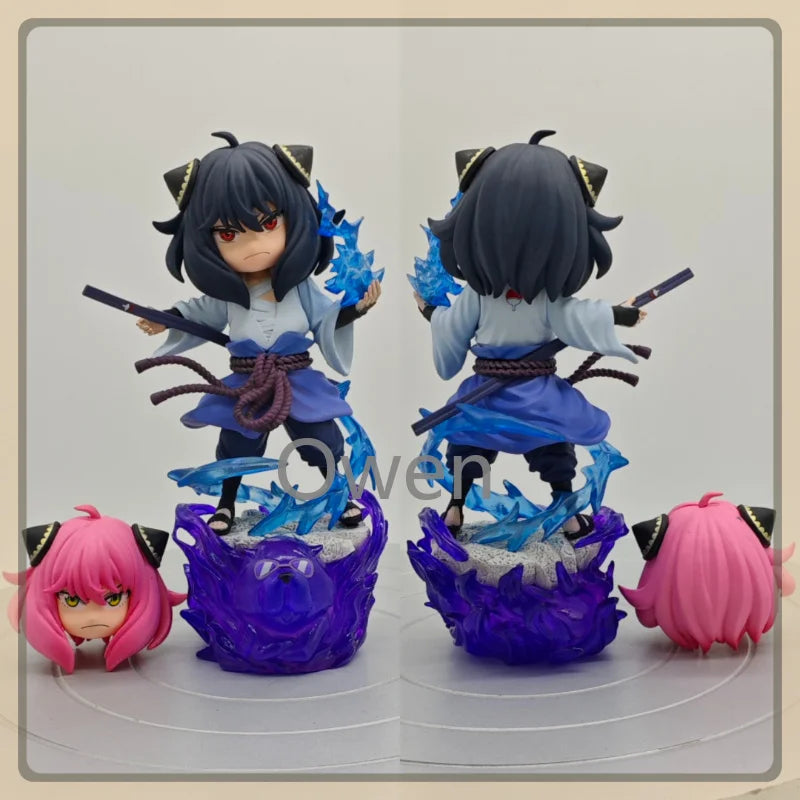 Anya Forger Cosplay Itachi & Sasuke Figure Spy X Family Naruto PVC Action Statue Standing Dual Head Swap Cute Collectible Models