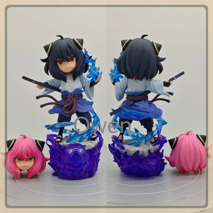 Anya Forger Cosplay Itachi & Sasuke Figure Spy X Family Naruto PVC Action Statue Standing Dual Head Swap Cute Collectible Models