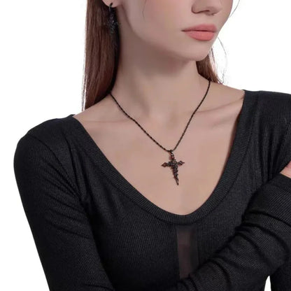 Punk Thorn Rose Cross Earrings Sweet Cool Dark Style Earring Pendant Necklace Party Halloween Jewelry