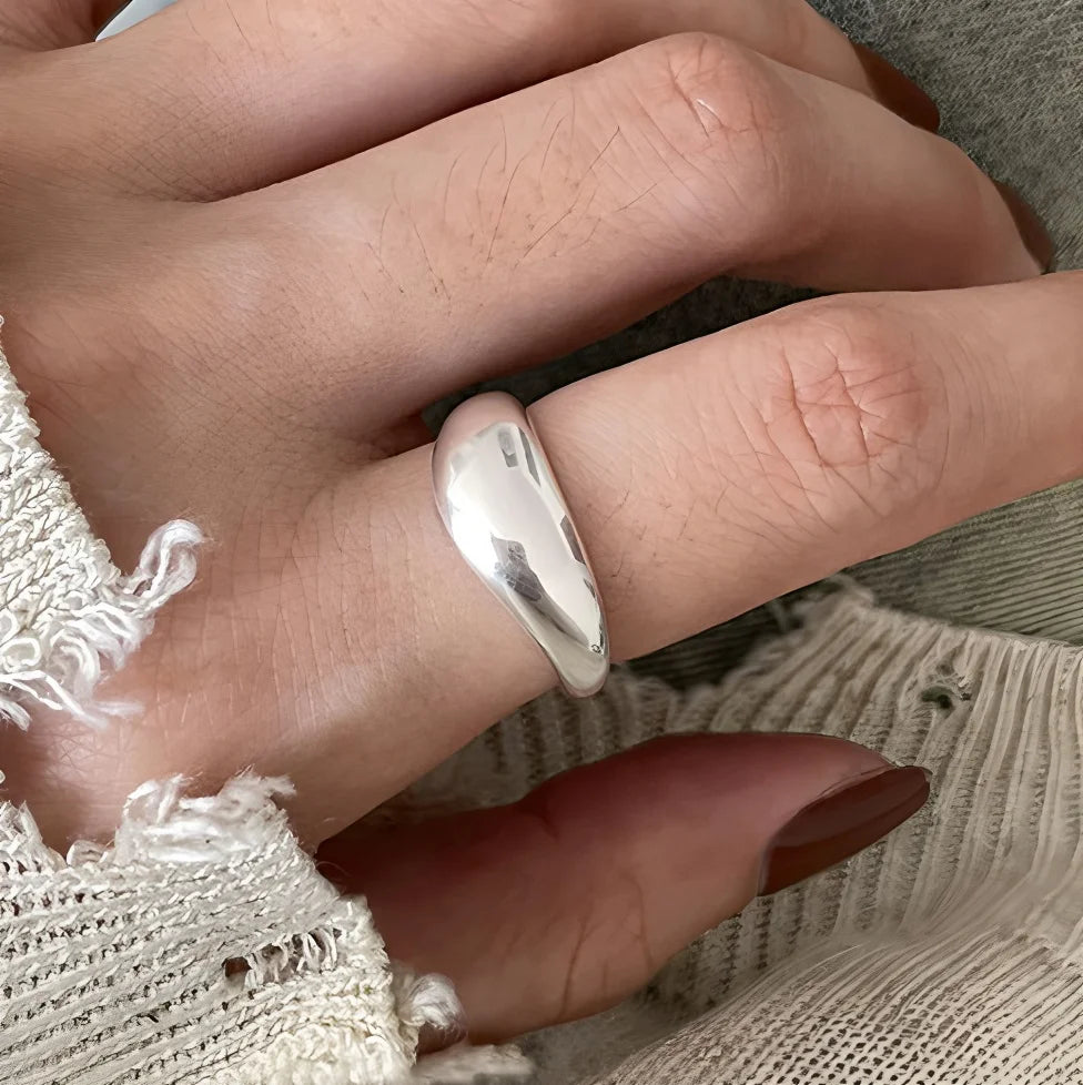 PANJBJ 925 Sterling Silver Geometry Crystal Ring For Women Ellipse Exaggerated Punk Water Drop Open Jewelry Gift Dropshipping
