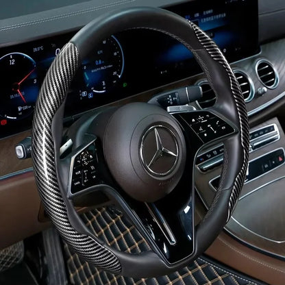 2/3PCS Laser Carbon Fiber Silicone Car Steering Wheel Cover 1K Micro Fiber Leather PVC Wheel Booster Cover Non-Slip Universal