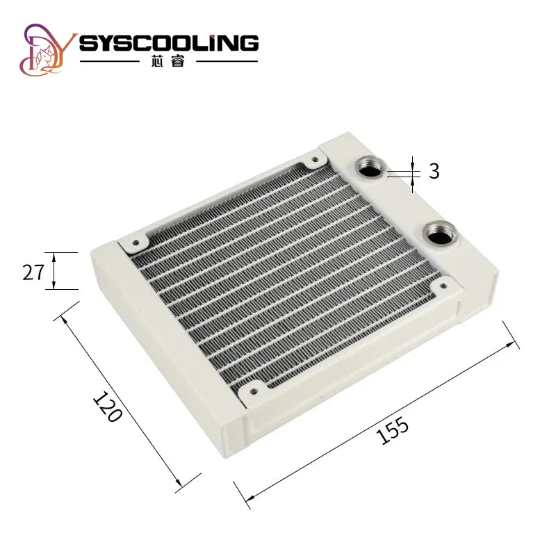 Syscooling White aluminum radiator120/240/360mm  27mm thickness G1/4 thread water cooling Heat Exchanger  DIY cooling system
