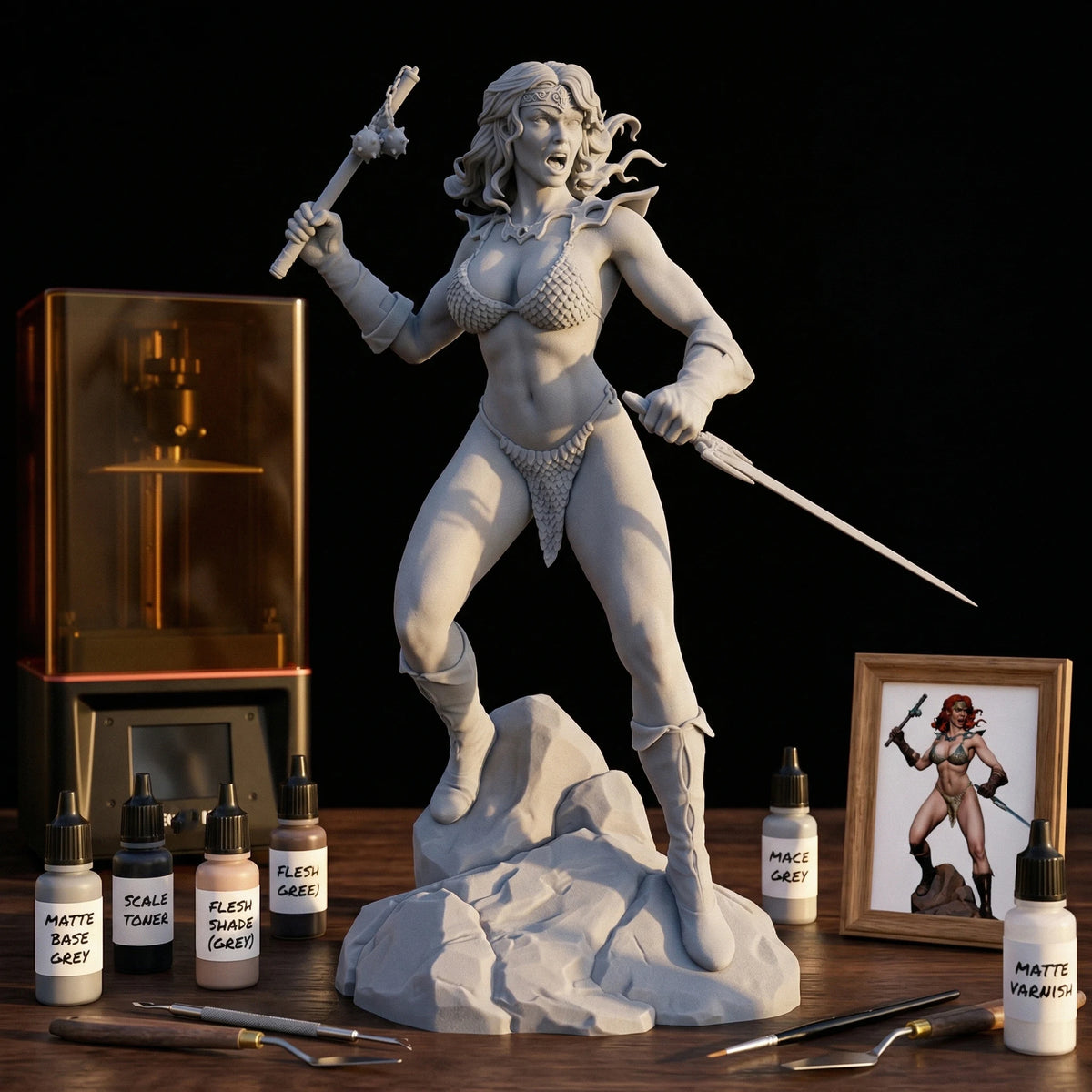 1/24 1/18 1/12 Red Sonja Unpainted Unassembled 3D Printing Model Garage Kits   (Requires Painting and Assembly)