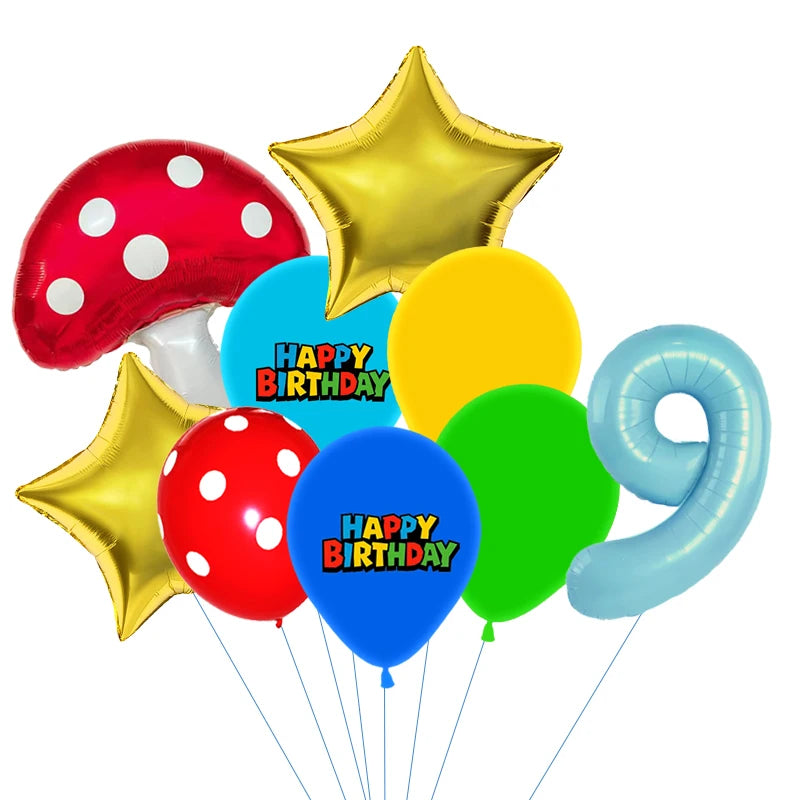 Red Blue Green Yellow Mushroom Star Balloons for Cartoon Video Game Super Bros Balloon Birthday Inspired Party Decoration