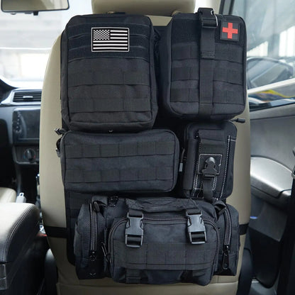 Tactical Car Seat Back Organizer Tactical Vehicle Panel Organizer with 5 Detachable Molle Pouches Universal Fits Most of Vehicle
