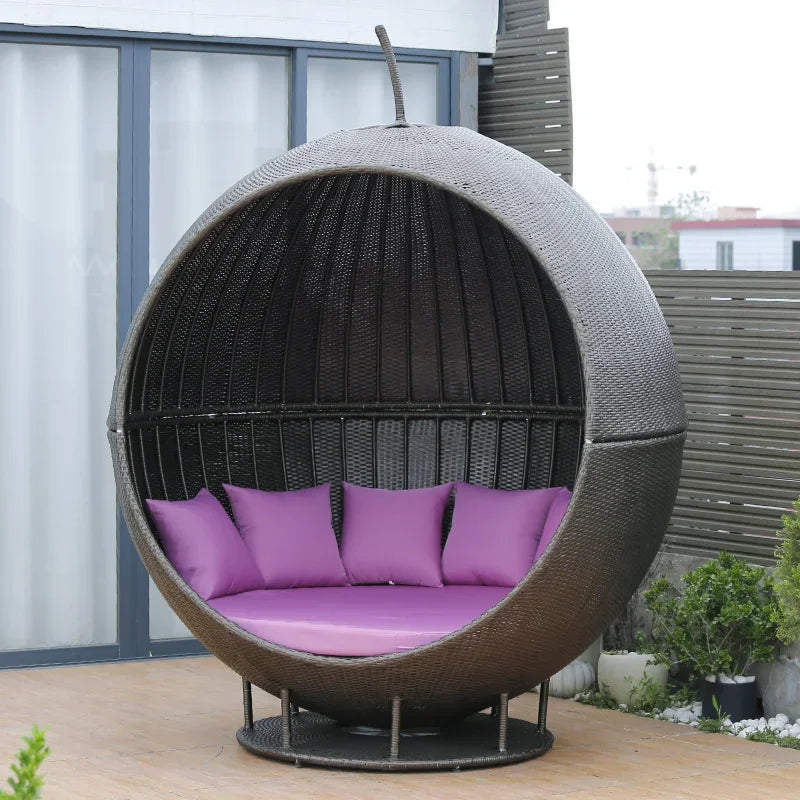 ABB  outdoor rattan bed round bed recliner Internet celebrity bed and breakfast garden hotel villa courtyard sofa