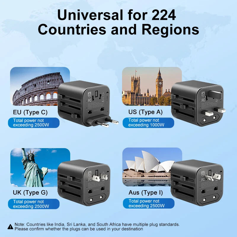 Philips Global Travel Adapter Philips Universal Conversion Socket US/EU/Aus/UK Adaptor