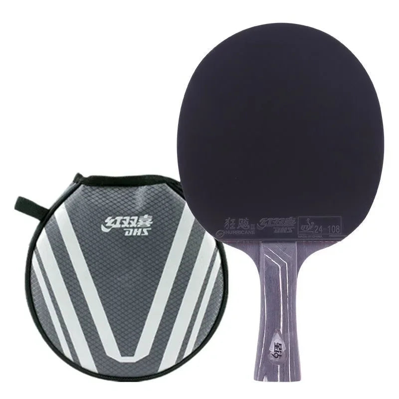 DHS DIAMOND Black 7-Ply Table Tennis Racket with Hurricane 3 Rubbers - Professional Original Ping Pong Paddle Bat