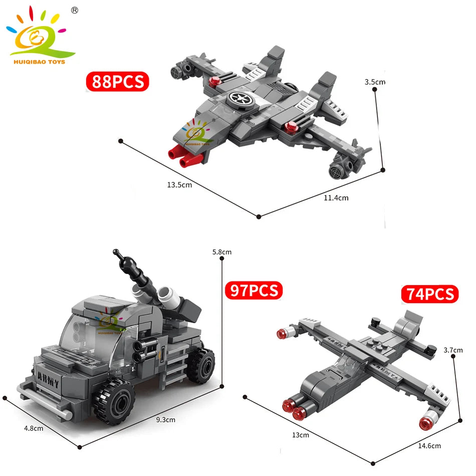HUIQIBAO Military Tank 648pcs 6in1 Building Blocks Set Truck Plane Army Bricks City Construction Toy For Children Kids Game