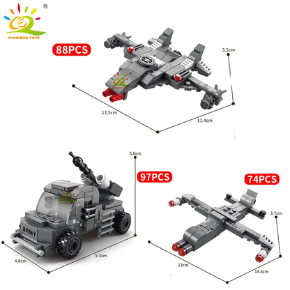 HUIQIBAO Military Tank 648pcs 6in1 Building Blocks Set Truck Plane Army Bricks City Construction Toy For Children Kids Game