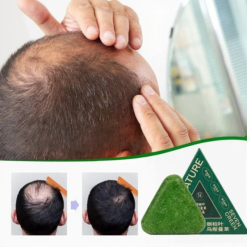 120g Seven Green Platycladi Usman Grass Handmade Shampoo Soap Refreshing and Flushing Healthy Anti-Removal Hair Nourishing Clean