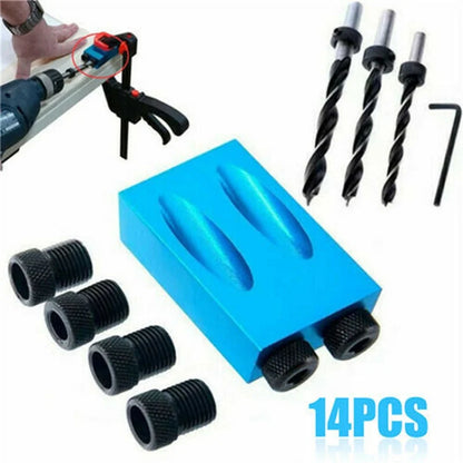 New 7/14/15Pcs Pocket Hole Screw Jig 15 Degrees Dowel Drill Joinery Kit Carpenters Wood Woodwork Guides Joint Angle Locator Tool