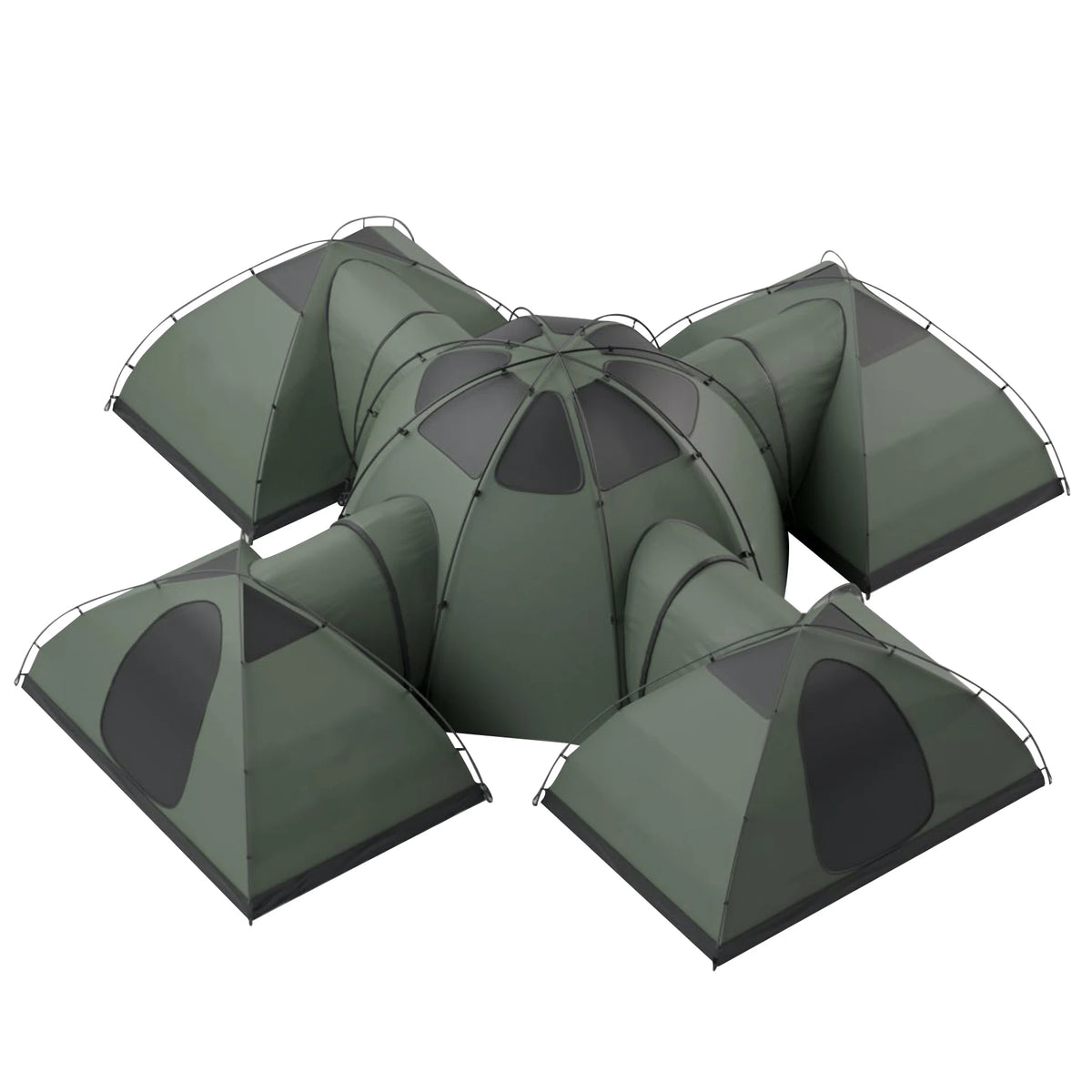 Large Family Modula Tent with One Hall and Four Separate 1-2 Person Tents for 4-8 Team Connection Tent for Outdoor Activity