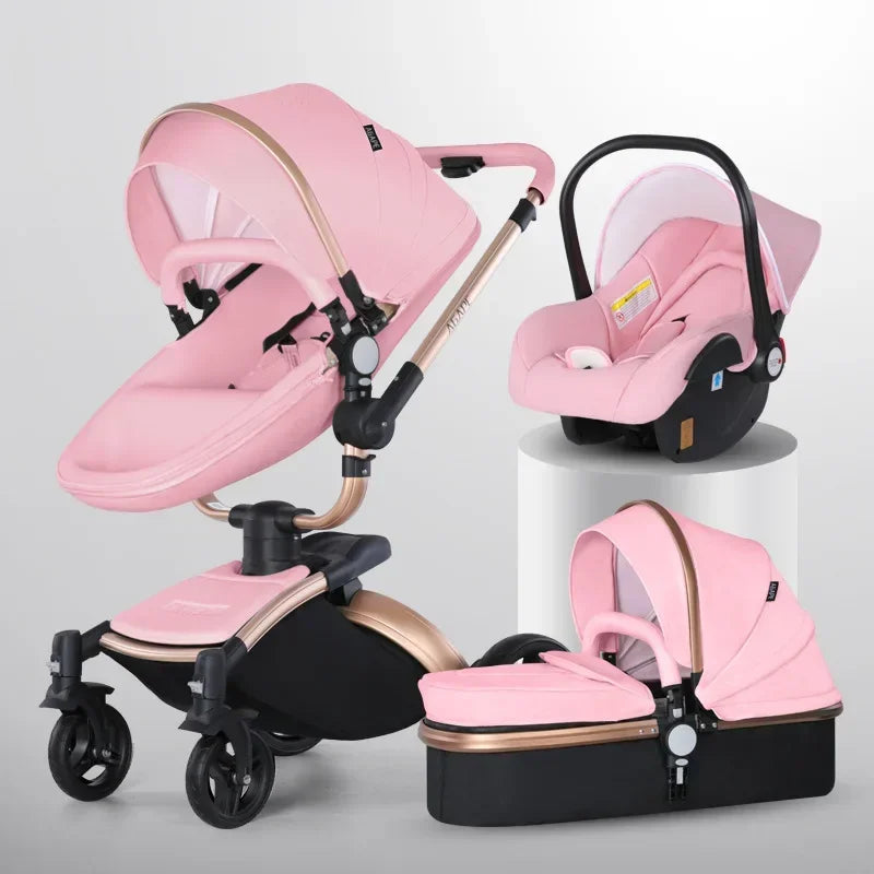 Baby Stroller 3in1 Two-way High Landscape Baby Carriage PU Leather Foldable Shock-absorbing Eggshell Stroller 2in1