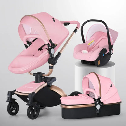 Baby Stroller 3in1 Two-way High Landscape Baby Carriage PU Leather Foldable Shock-absorbing Eggshell Stroller 2in1