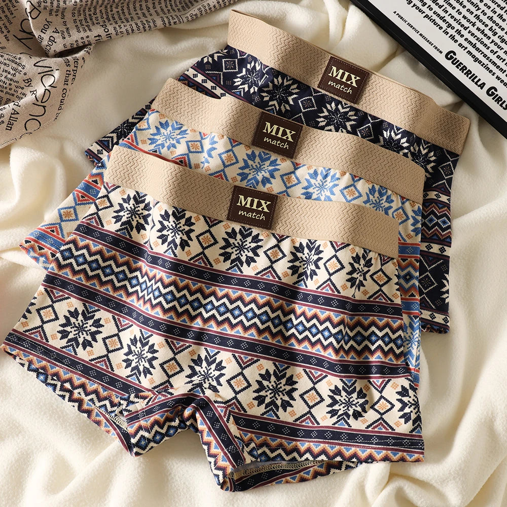 3PCS/Pack Hygroscopic Breathable Women's Panties 100% Cotton Vintage Print Cozy Soft Lingerie High Elastic Waist Safety Shorts